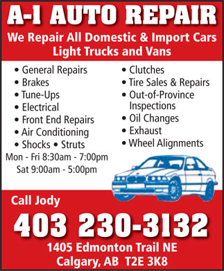 Auto Repair Flyers on Auto Repair  403 230 3132    Display Ad   A 1 Auto Repair We Repair