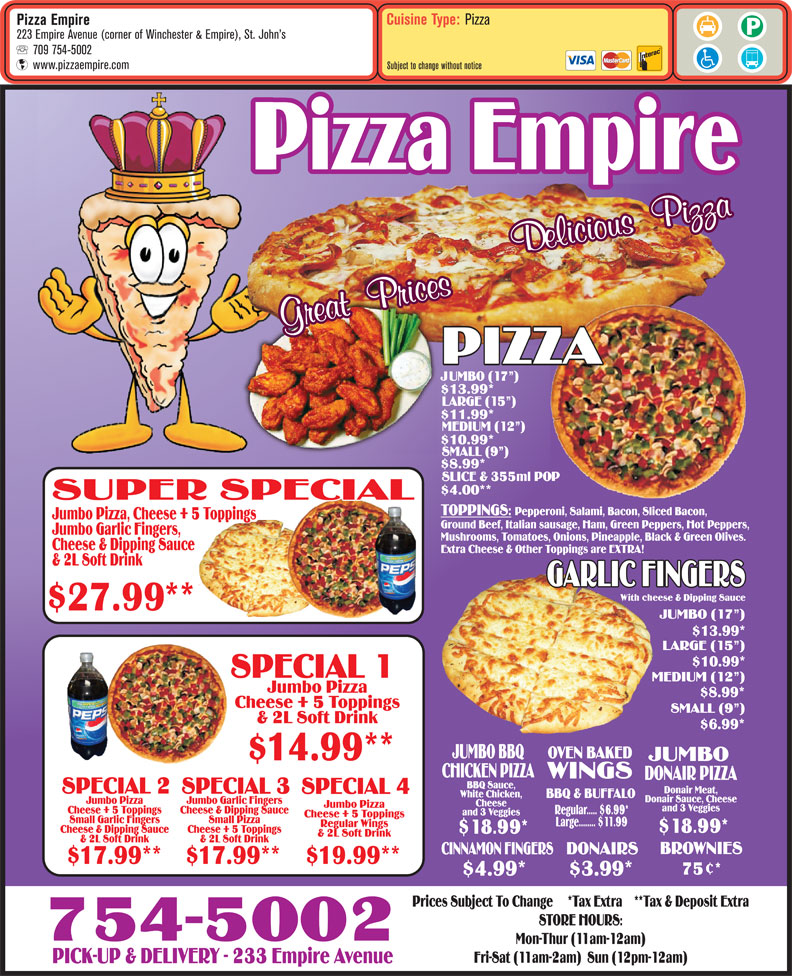 Pizza Empire 233 Empire Ave, St John's, NL