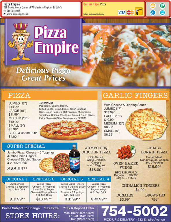 Pizza Empire 233 Empire Ave, St John's, NL