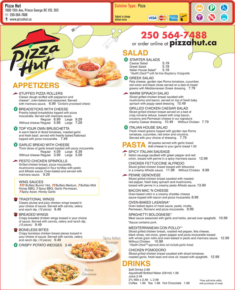 Printable Pizza Hut Menu