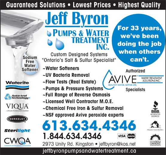Jeff Byron Pumps & Water Treatment Kingston, ON 2973 Unity Canpages
