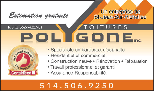 Toitures Polygone (514-506-9250) - Annonce illustrÃ©e===== - St-Jean ...