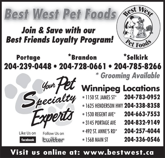 Best West Pet Foods Store 6223 18th St N, Brandon, MB