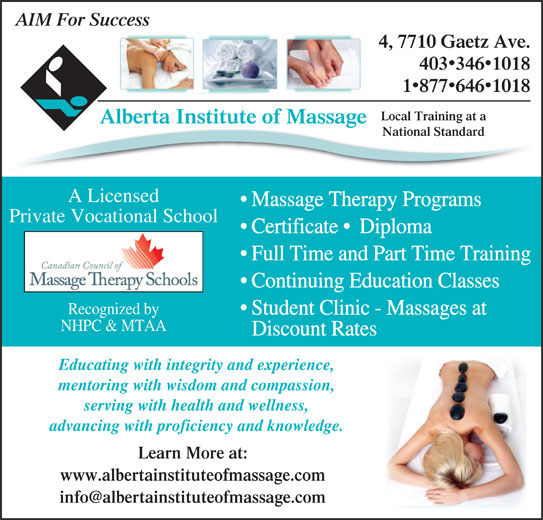 Alberta Institute Of Massage 47710 Gaetz Ave, Red Deer, AB