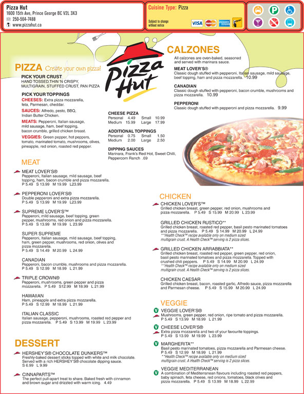 Top Categories Going to dine at Pizza Hut? Check out the full menu for Pizza Hut. When available, we provide pictures, dish ratings, and descriptions of each menu item and its price. Use this menu information as a guideline, but please be aware that over time, prices and menu items may /5().