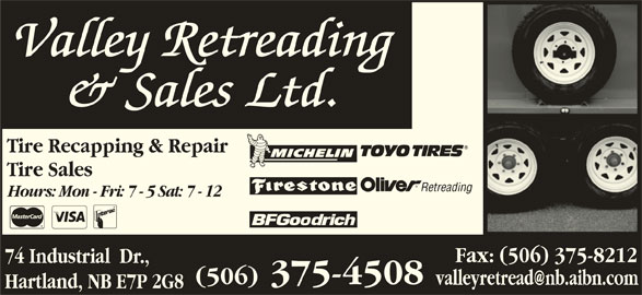 Auto Repair Garages Near Me >> Valley Retreading & Sales Ltd - Opening Hours - 74 Industrial Dr, Hartland, NB Auto Repair Garages Near Me >> Valley Retreading & Sales Ltd - Opening Hours - 74 Industrial Dr, Hartland, NB